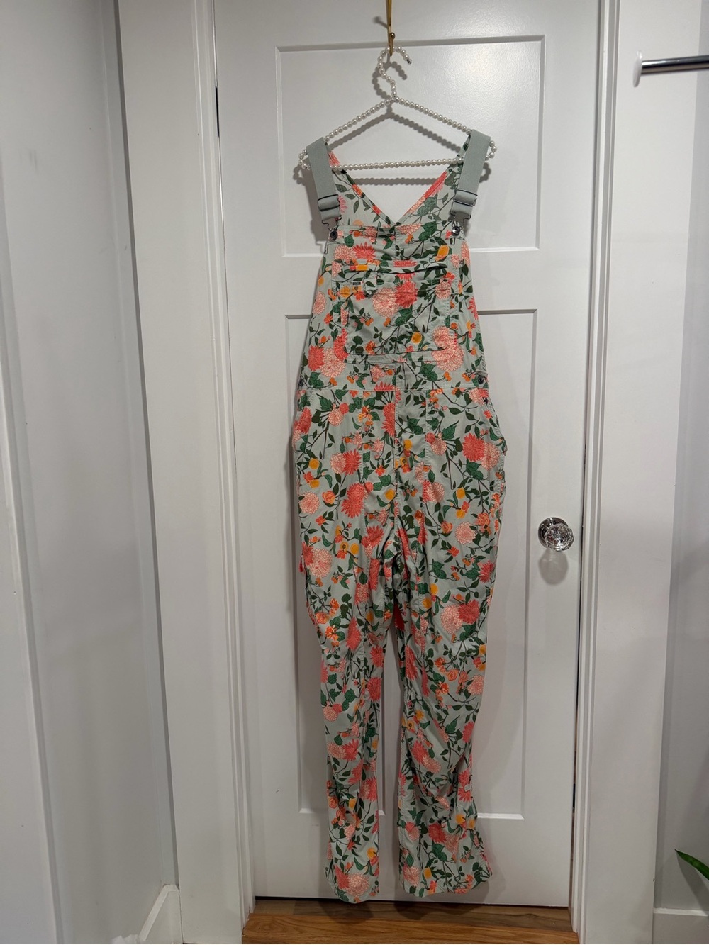 Duluth Trading Co Floral Overall in Sage, Coral and Pink